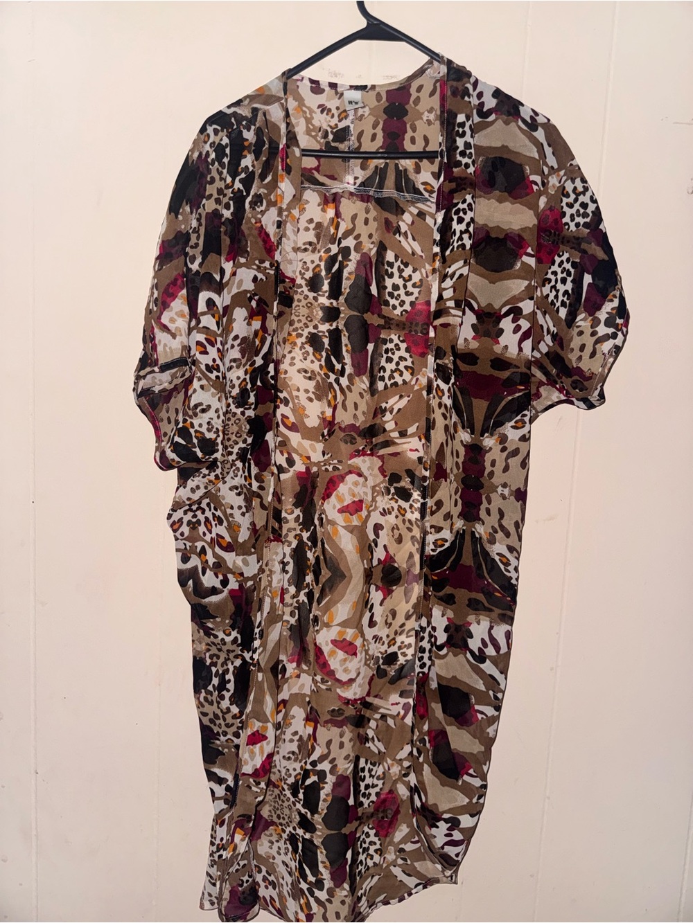 Open-Front Women's Midi Kimono in Tan & Black Animal Print